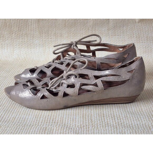 MIA Sandals Cutout Peep Toe Lace Up Gold/ Taupe Comfort Ladies Size 8.5M - Picture 5 of 9